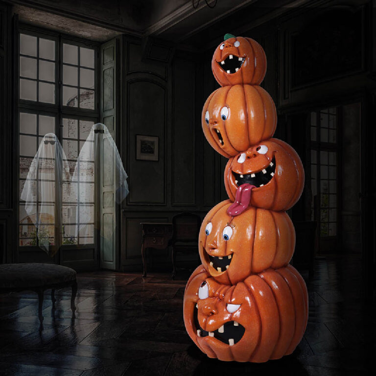 Halloween Pumpkin STack Crazy 6ft 210219 shown with ghosts V1 sculpture -