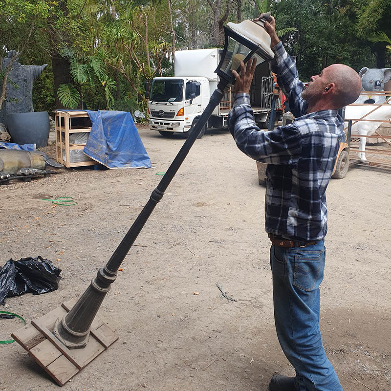 Natureworks Australia Lamp Post with glass shade-220cm-NW-LPost- shown with man