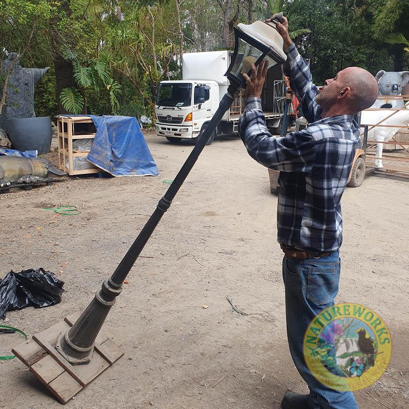 Natureworks Australia Lamp Post with glass shade-220cm-NW-LPost- shown with man