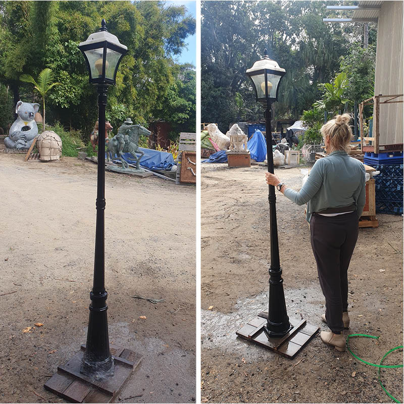 Natureworks Australia Lamp Post with glass shade-220cm-NW-LPost -Shown with lady