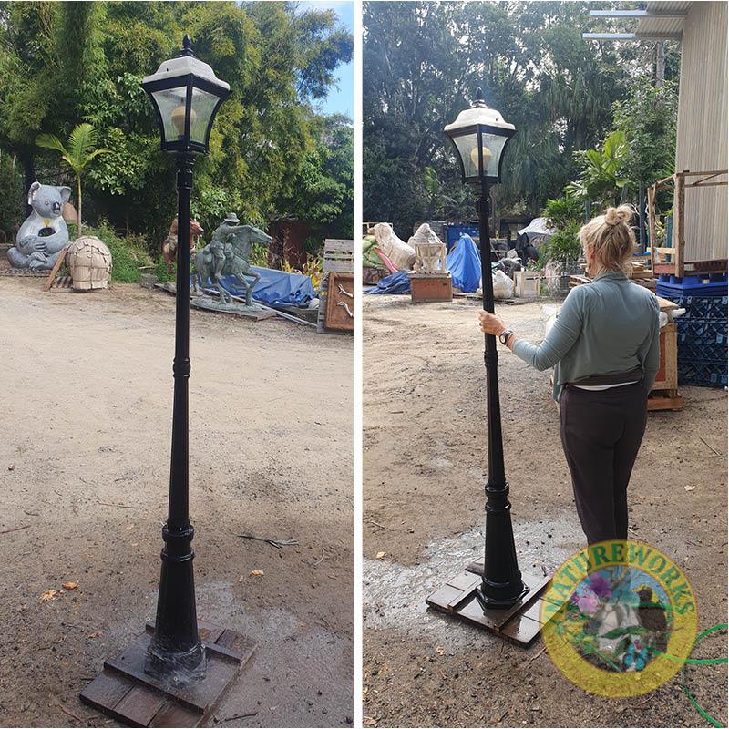 Natureworks Australia Lamp Post with glass shade-220cm-NW-LPost -Shown with lady