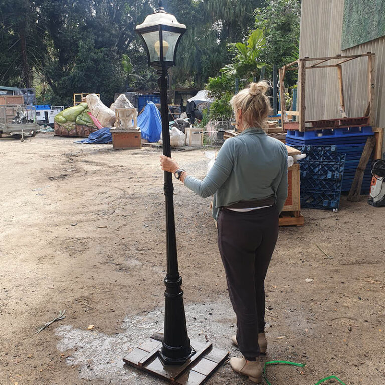 Natureworks Australia Lamp Post with glass shade-220cm-NW-LPost-shown outside with black base