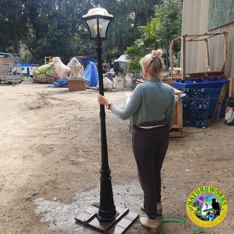 Lamp Post with glass shade-220cm-NW-LPost-shown outside with black base