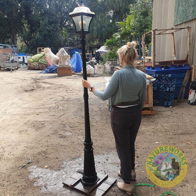 Natureworks Australia Lamp Post with glass shade-220cm-NW-LPost-shown outside with black base