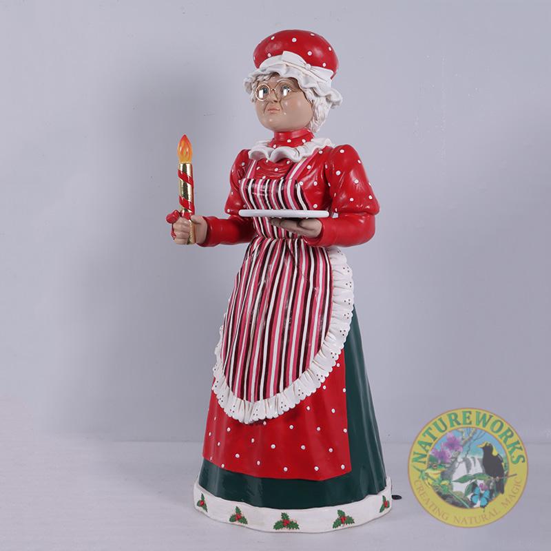 Natureworks Australia Miss Santa 5ft with candle and tray -200176-standing-angle view