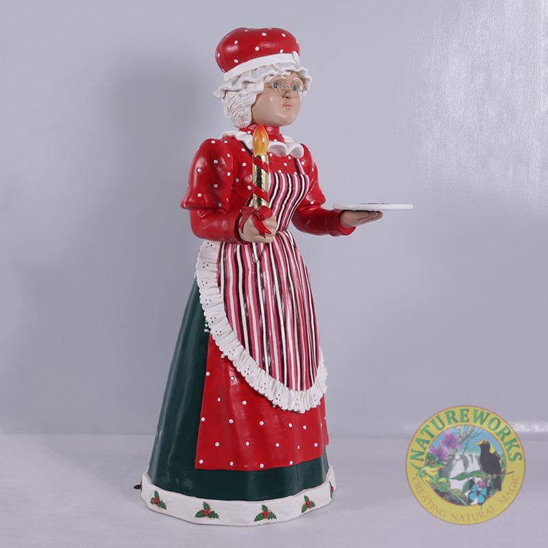 Natureworks Australia Miss Santa 5ft with candle and tray -200176- looking right
