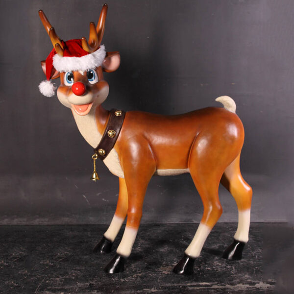 Reindeer_Standing_090078- with Santa hat - side view