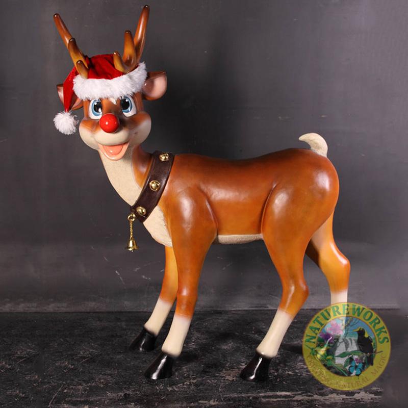 Reindeer_Standing_090078- with Santa hat - side view