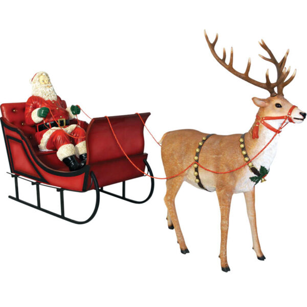 Christmas Sleigh-Jumbo-110096Red-shown with Santa and Reindeer