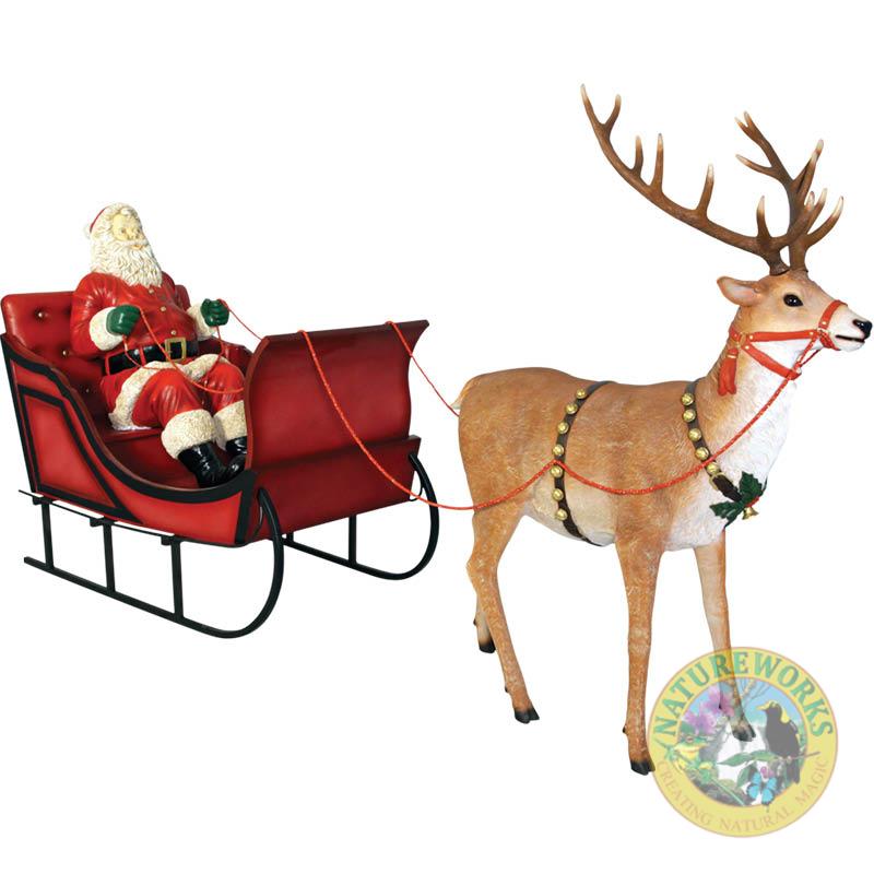 Christmas Sleigh-Jumbo-110096Red-shown with Santa and Reindeer