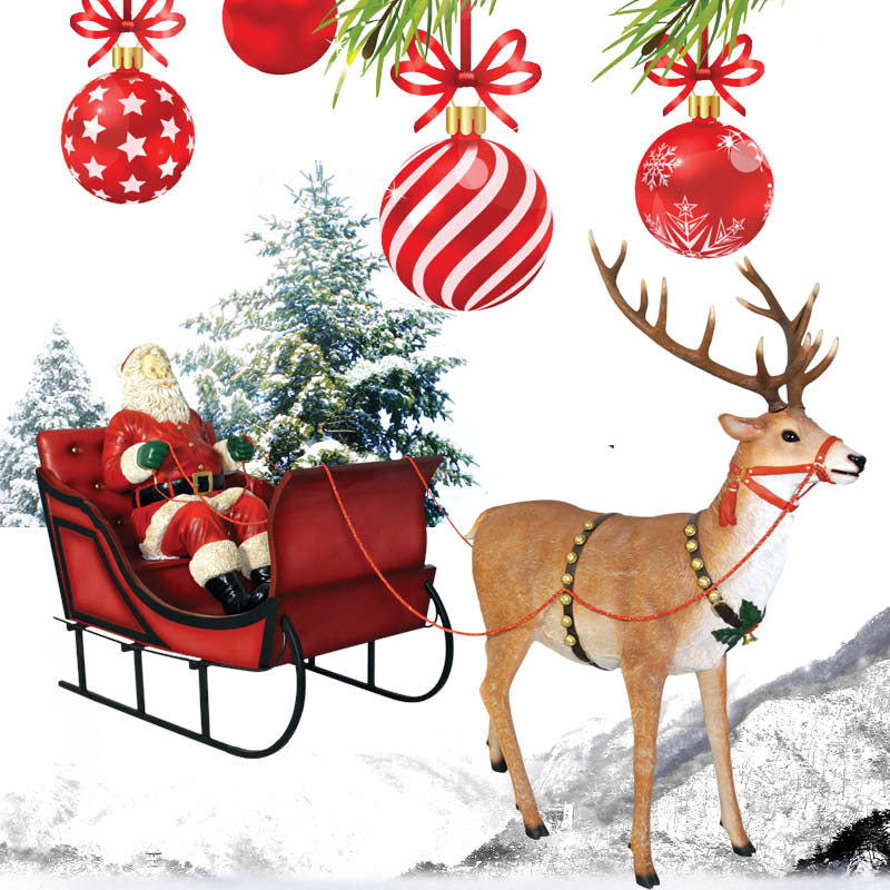 Natureworks Australia Christmas Sleigh-Jumbo-110096Red- angle view- mock up with reindeer and Santa