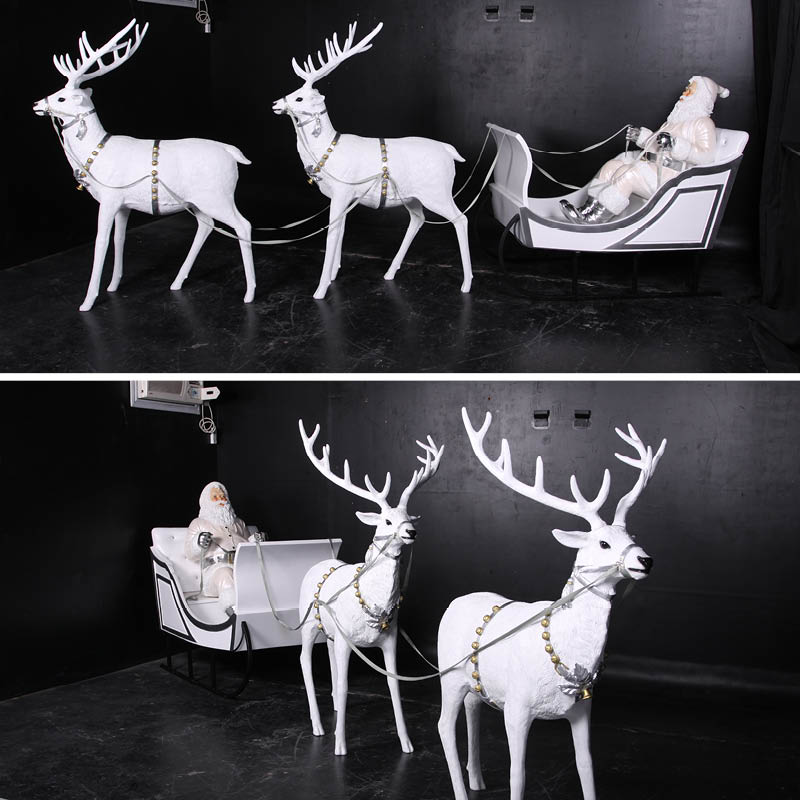 Natureworks Australia Christmas sleigh - Jumbo white-110096W- shown with reindeers and Santa