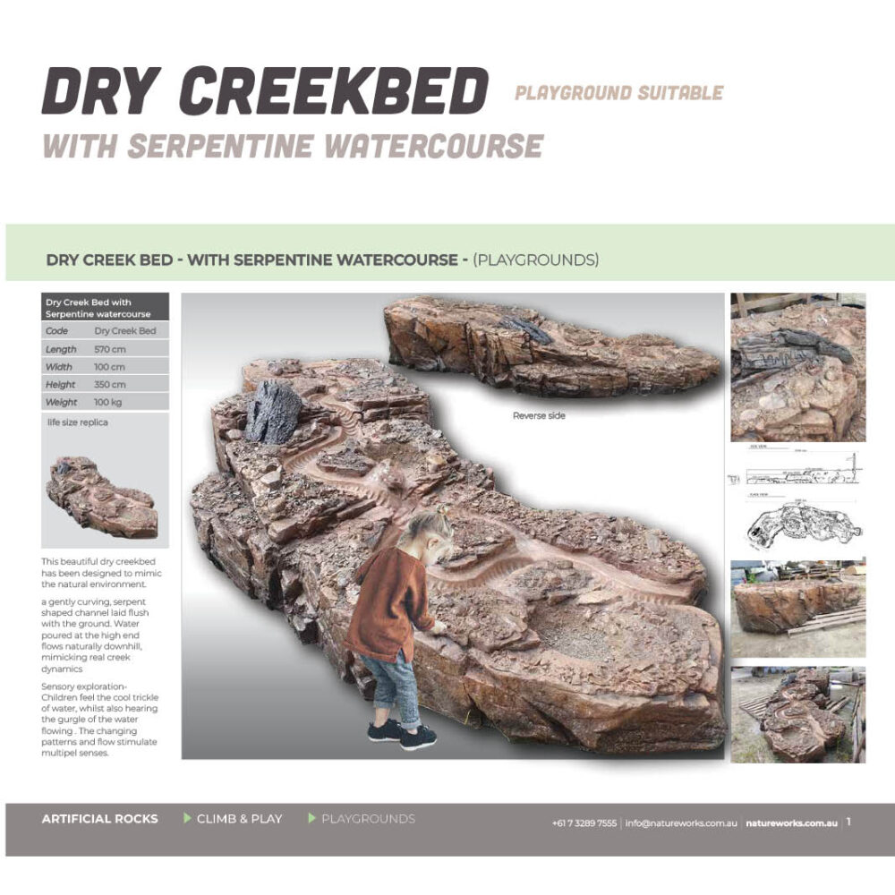 Dry Creekbed artificial rock- with Serpentine water course