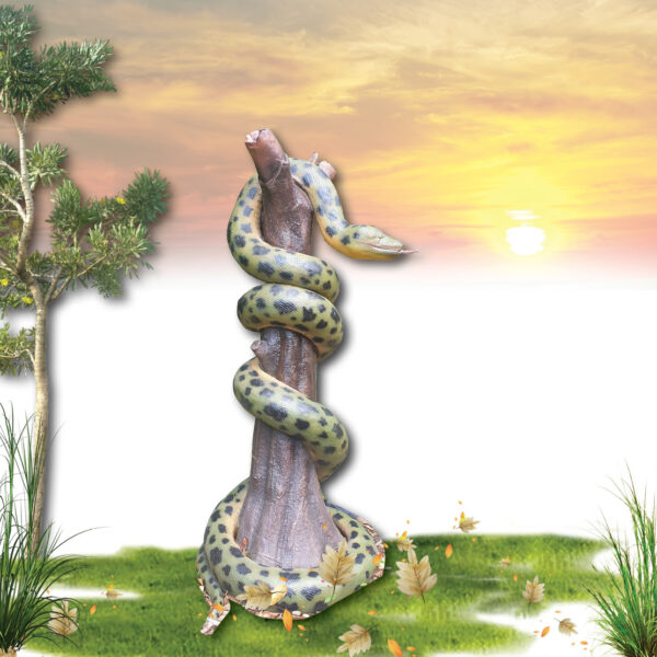 Anaconda Snake on tree stump- mock up