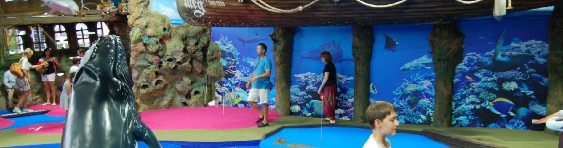 Having a putt in the Brisbane mini golf course